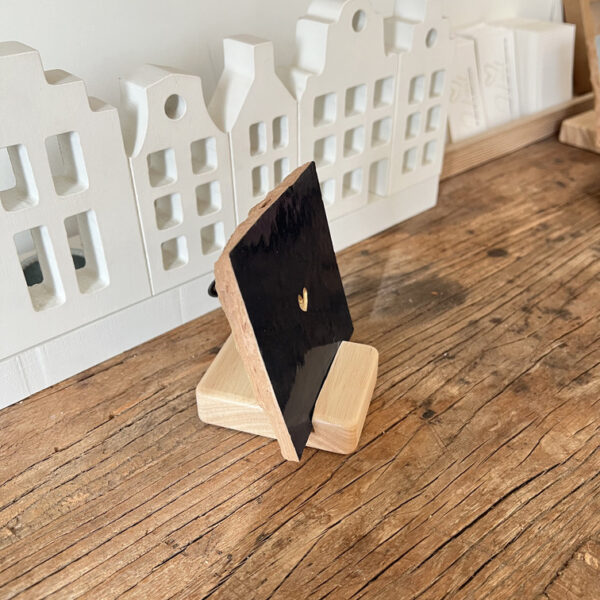 Marine blauw - Tegeltje met een groot hartje (2) Houten standaard - groot